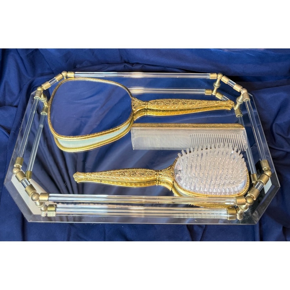 Hollywood Regency 1950s Mid Century Vanity Fair Dresser Set 24kt Gold Plated